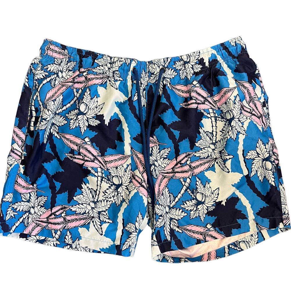 IKE By Ike Behar Mens XL Swim Trunks Blue Floral Leaf Print Pocket Shorts Board